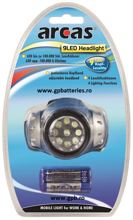 Arcas Germania lanterna pentru cap are  9 leduri 3xAAA ARC-9LED-KL